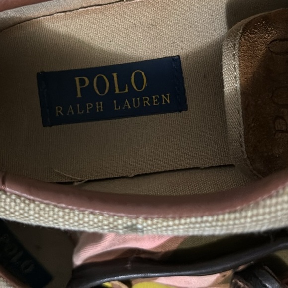 Polo Ralph Lauren Vaughn Size 10 D Tan Burlap & Suede Lace Up Low Top Sneaker - Picture 10 of 15